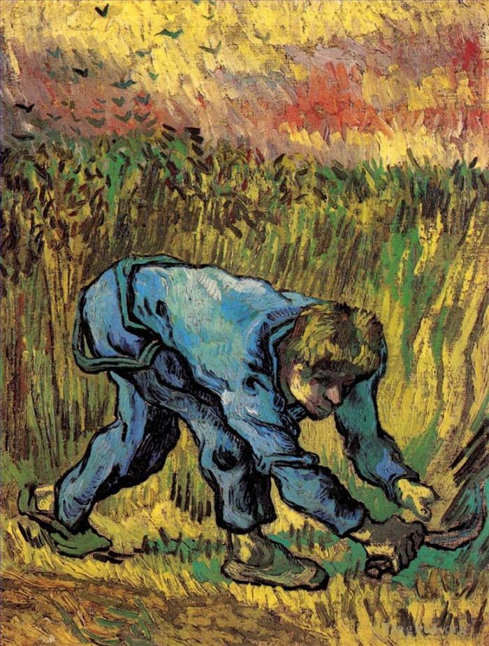 Vincent Willem Van Gogh Peinture à l'huile - Faucheuse à la Faucille d'après Millet