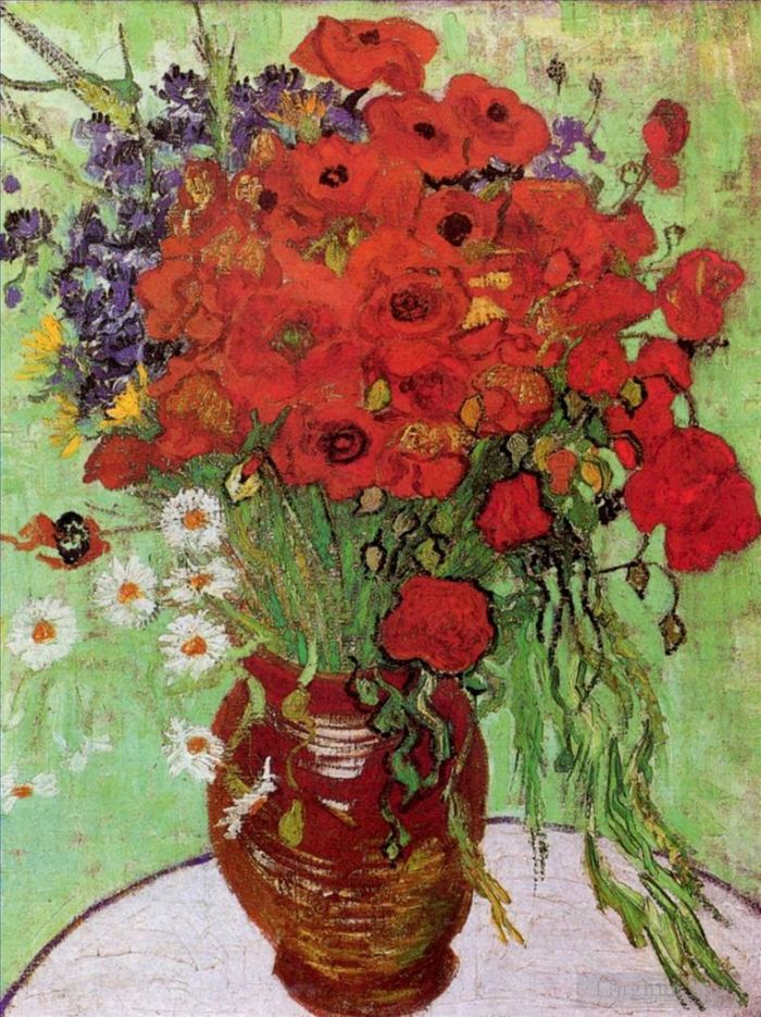 Vincent Willem Van Gogh Peinture à l'huile - Coquelicots et marguerites rouges