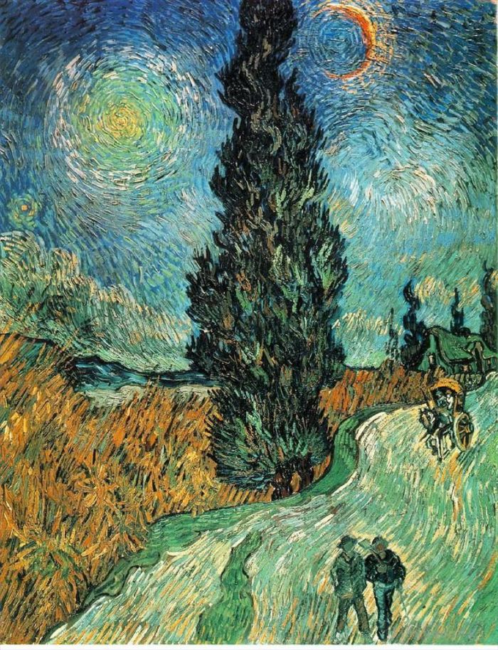 Vincent Willem Van Gogh Peinture à l'huile - Route avec des cyprès 2