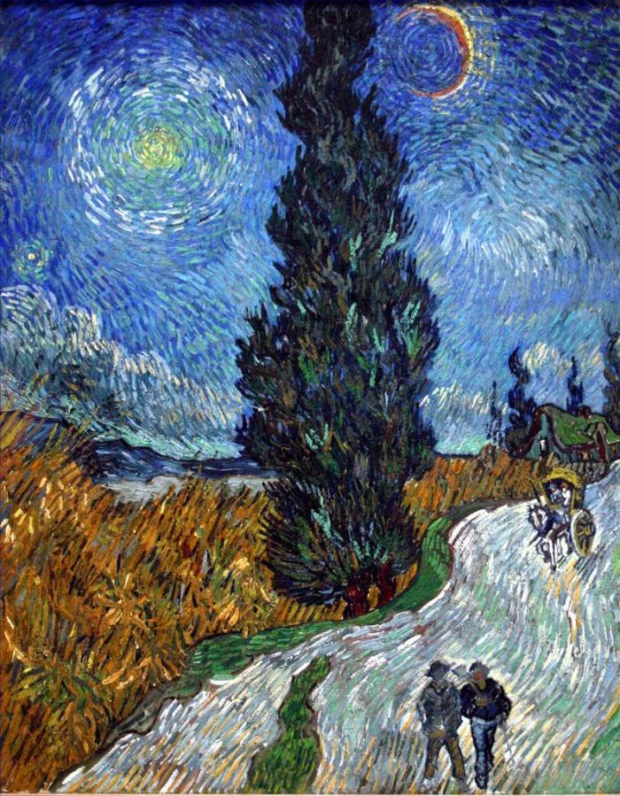 Vincent Willem Van Gogh Peinture à l'huile - Route avec des cyprès 3