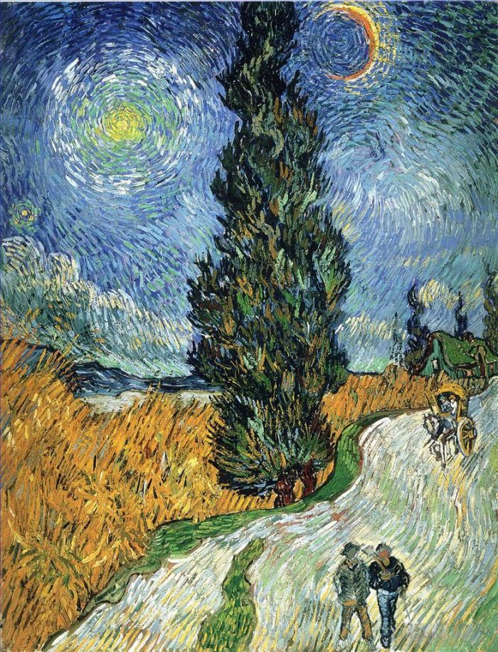 Vincent Willem Van Gogh Peinture à l'huile - Route avec des cyprès