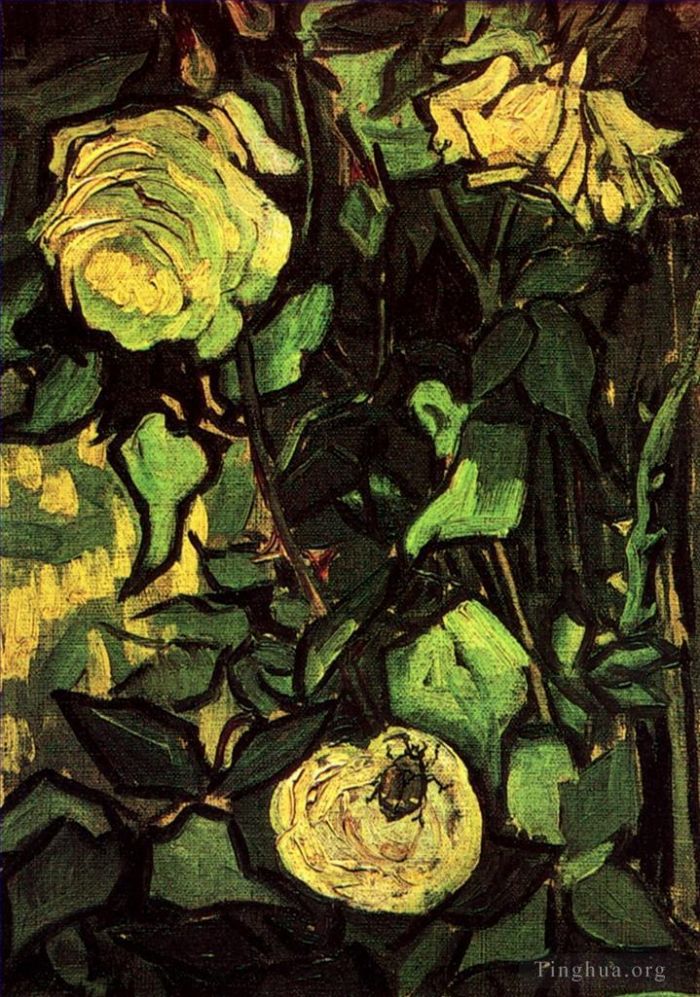Vincent Willem Van Gogh Peinture à l'huile - Roses et scarabée
