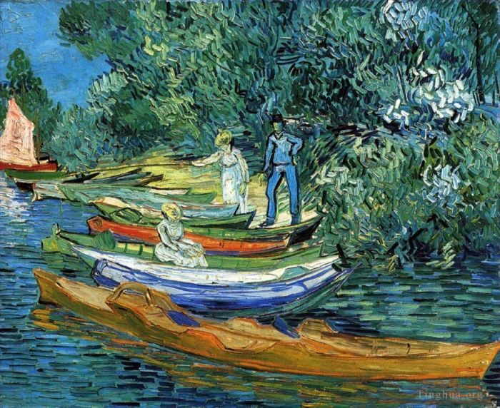 Vincent Willem Van Gogh Peinture à l'huile - Barques à rames sur les bords de l'Oise