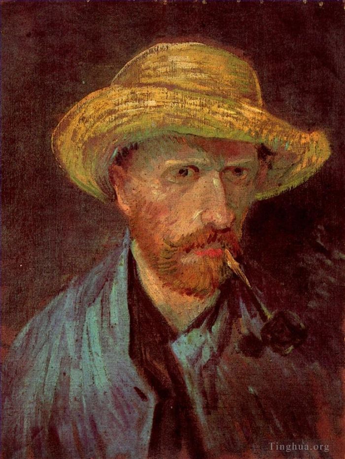Vincent Willem Van Gogh Peinture à l'huile - Autoportrait avec chapeau de paille et pipe