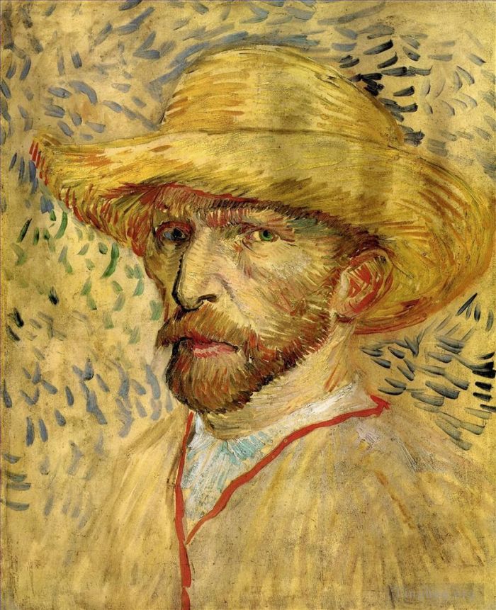 Vincent Willem Van Gogh Peinture à l'huile - Autoportrait au chapeau de paille