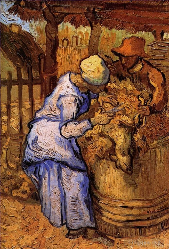 Vincent Willem Van Gogh Peinture à l'huile - Tondeuses de moutons L'après Millet