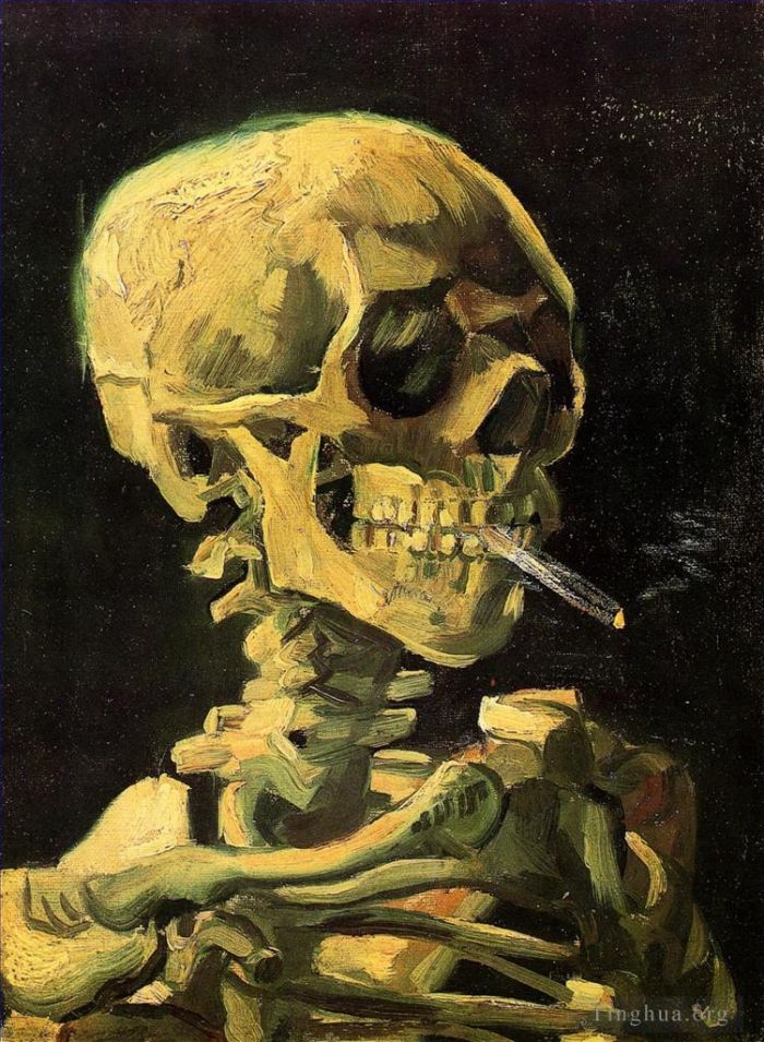 Vincent Willem Van Gogh Peinture à l'huile - Crâne avec cigarette allumée