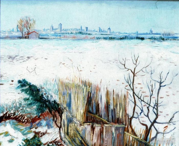 Vincent Willem Van Gogh Peinture à l'huile - Paysage enneigé avec Arles en arrière-plan 2