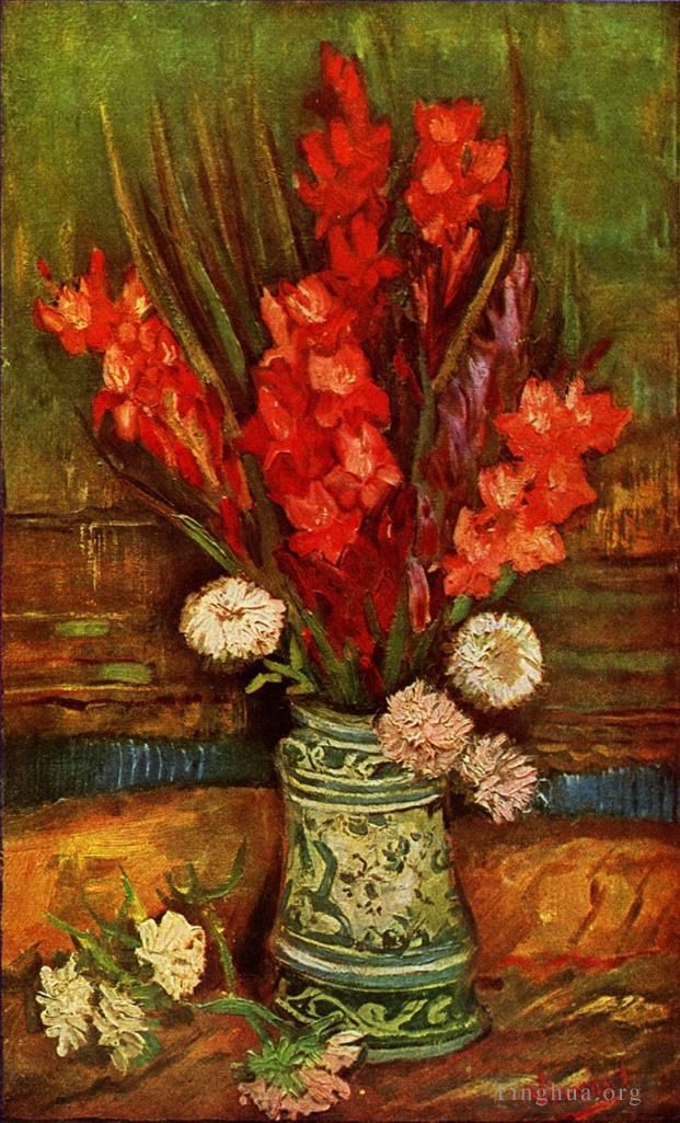 Vincent Willem Van Gogh Peinture à l'huile - Vase nature morte aux glaïeuls rouges