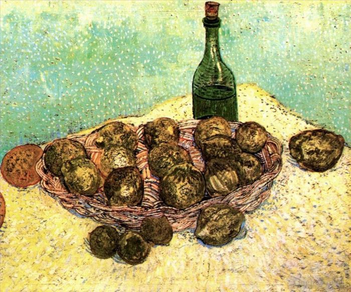 Vincent Willem Van Gogh Peinture à l'huile - Bouteille Nature Morte Citrons et Oranges