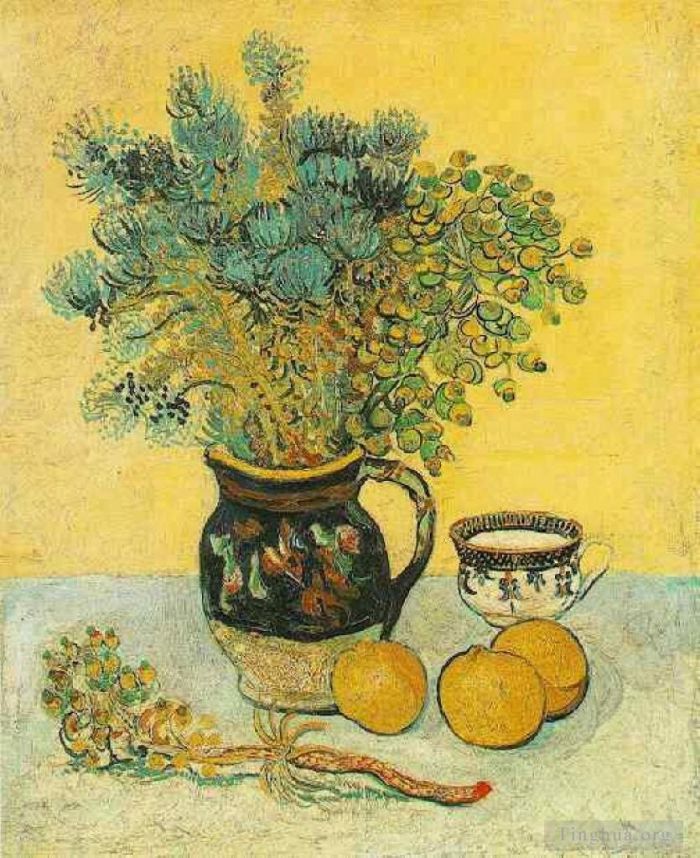 Vincent Willem Van Gogh Peinture à l'huile - Pichet en majolique nature morte avec fleurs sauvages