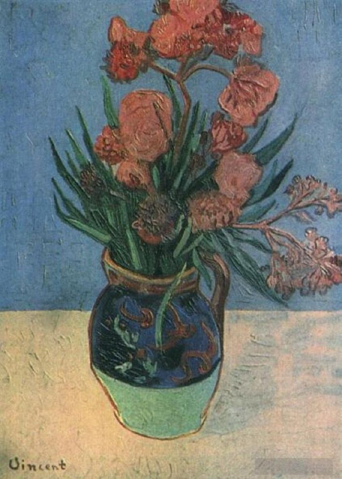 Vincent Willem Van Gogh Peinture à l'huile - Vase nature morte aux lauriers roses