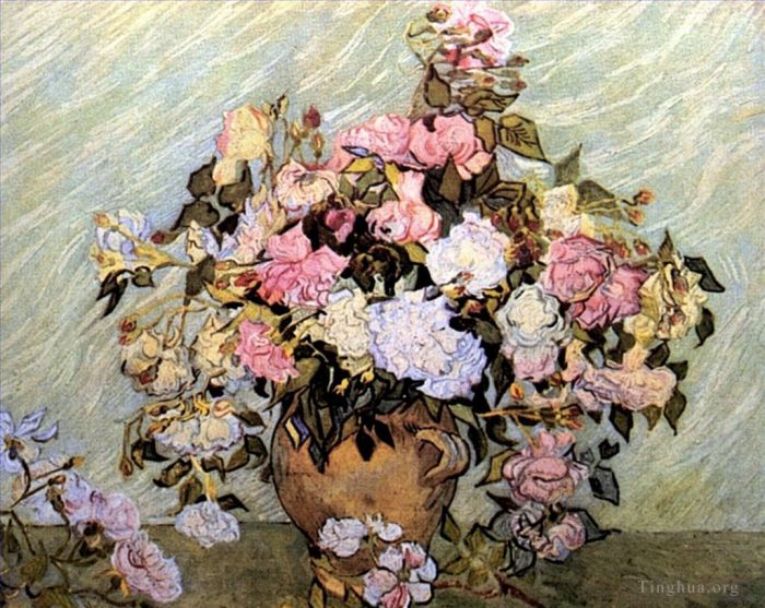 Vincent Willem Van Gogh Peinture à l'huile - Vase nature morte avec roses