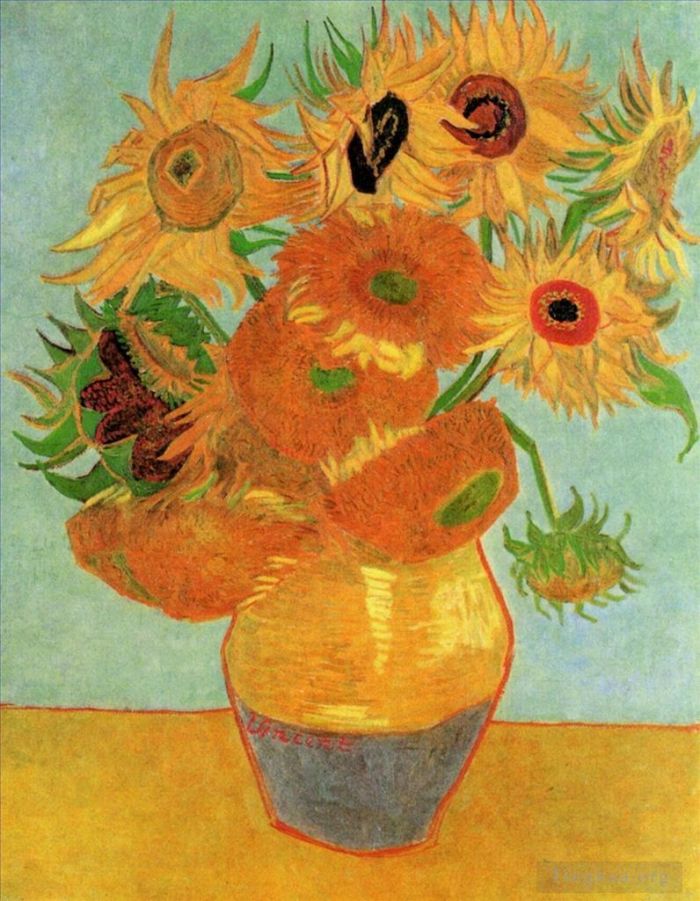 Vincent Willem Van Gogh Peinture à l'huile - Vase nature morte aux douze tournesols
