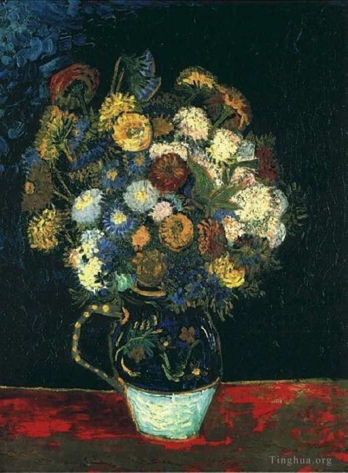 Vincent Willem Van Gogh Peinture à l'huile - Vase nature morte aux zinnias