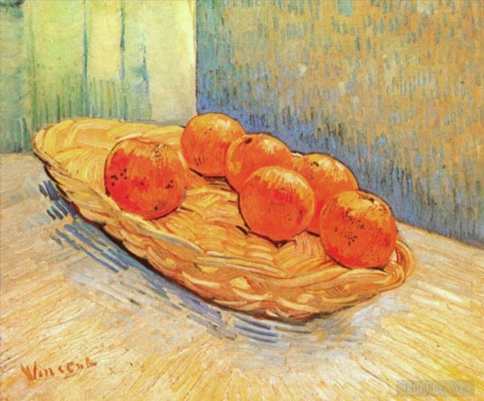 Vincent Willem Van Gogh Peinture à l'huile - Nature morte au panier et six oranges