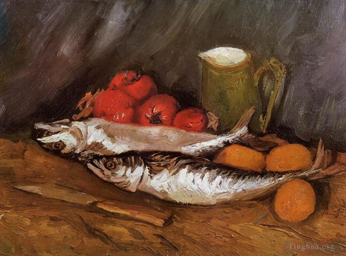 Vincent Willem Van Gogh Peinture à l'huile - Nature morte aux maquereaux, citrons et tomates