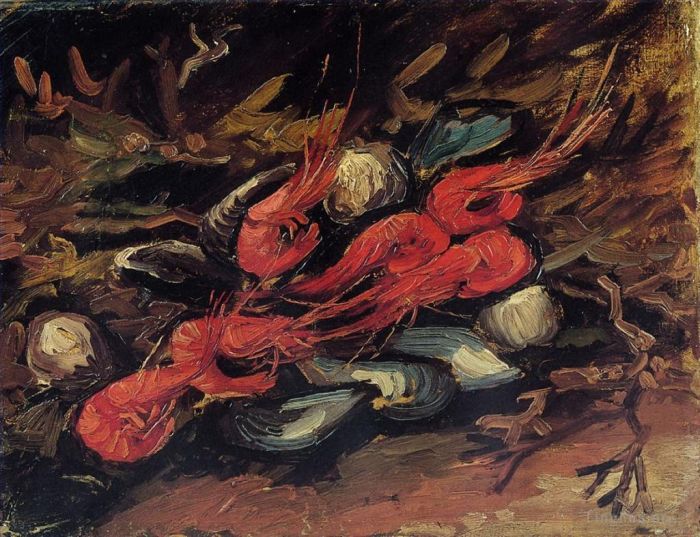 Vincent Willem Van Gogh Peinture à l'huile - Nature morte aux moules et crevettes