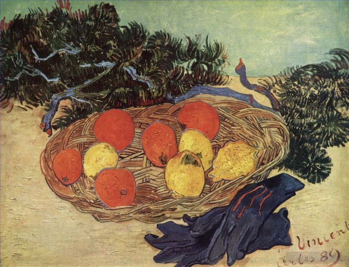 Vincent Willem Van Gogh Peinture à l'huile - Nature morte aux oranges et citrons aux gants bleus