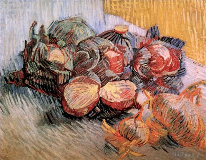 Vincent Willem Van Gogh Peinture à l'huile - Nature morte aux choux rouges et oignons