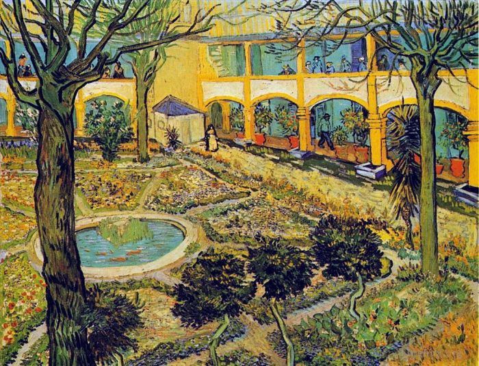 Vincent Willem Van Gogh Peinture à l'huile - La cour de l'hôpital d'Arles