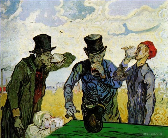 Vincent Willem Van Gogh Peinture à l'huile - Les Buveurs d'après Daumier