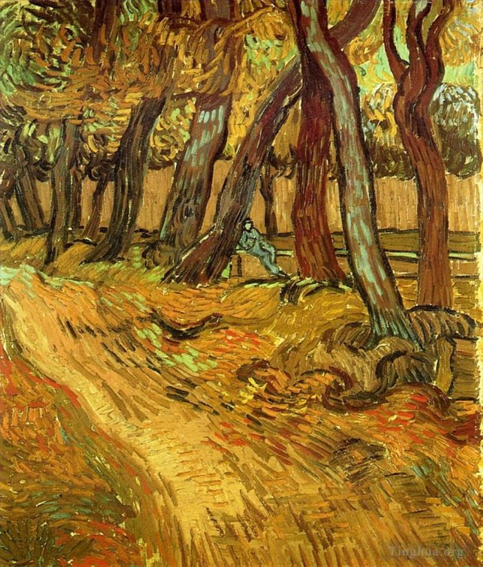 Vincent Willem Van Gogh Peinture à l'huile - Le jardin de l'hôpital Saint Paul avec personnage