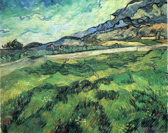 Vincent Willem Van Gogh Peinture à l'huile - Le champ de blé vert derrière l'asile