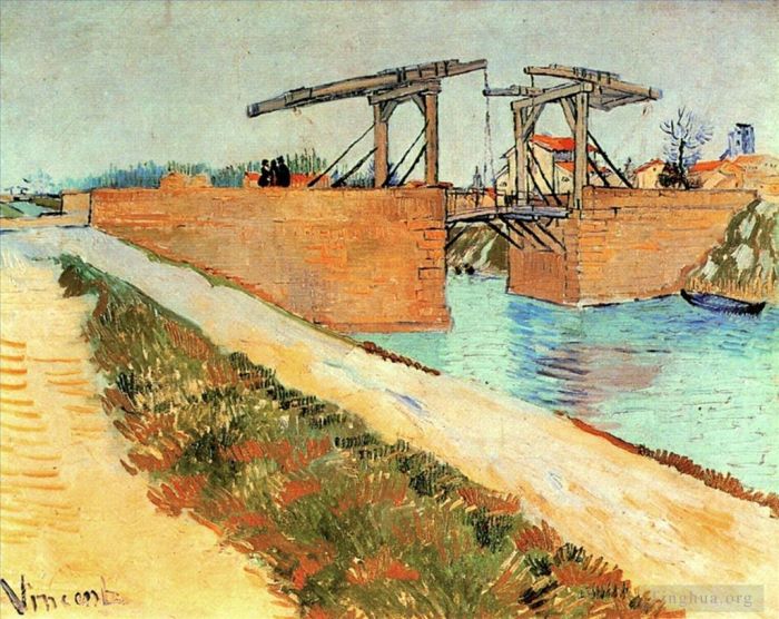 Vincent Willem Van Gogh Peinture à l'huile - Le pont Langlois à Arles avec route le long du canal