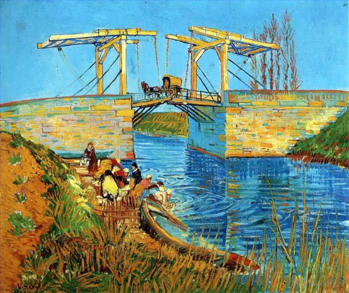 Vincent Willem Van Gogh Peinture à l'huile - Le pont Langlois à Arles avec Femmes lavant 2