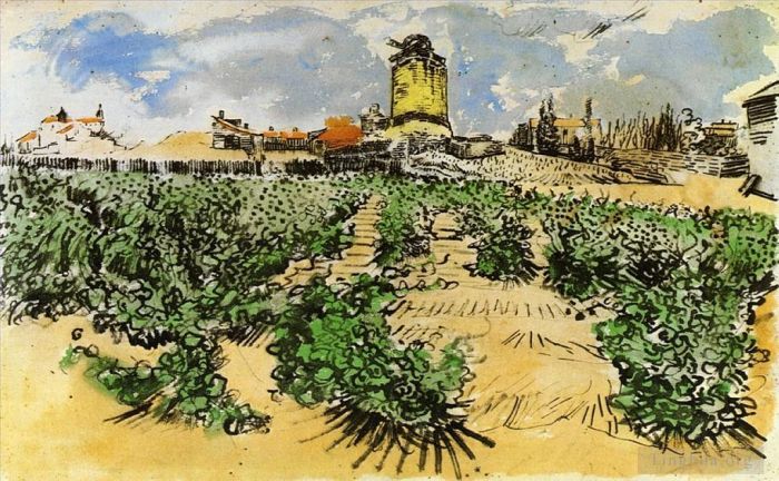Vincent Willem Van Gogh Peinture à l'huile - Le Moulin d'Alphonse Daudet à Fontevieille