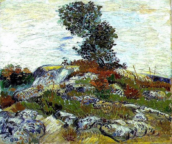 Vincent Willem Van Gogh Peinture à l'huile - Les Rochers avec Chêne