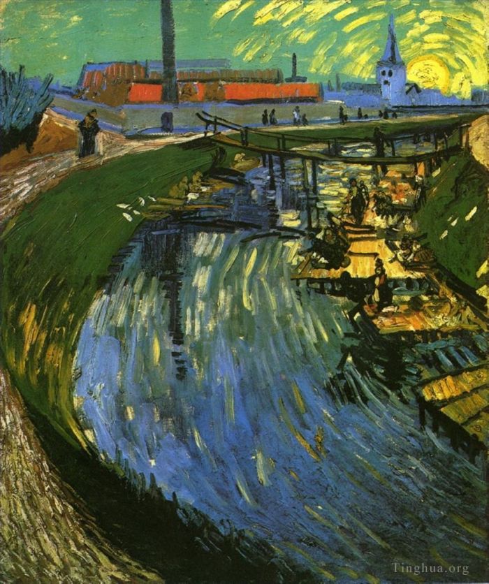 Vincent Willem Van Gogh Peinture à l'huile - Le Canal de la Roubine du Roi avec les Lavandières