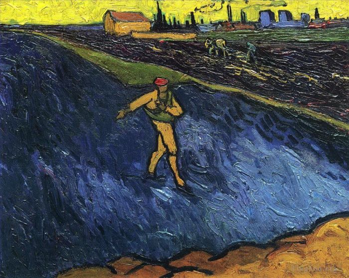 Vincent Willem Van Gogh Peinture à l'huile - Le Semeur aux portes d'Arles en arrière-plan