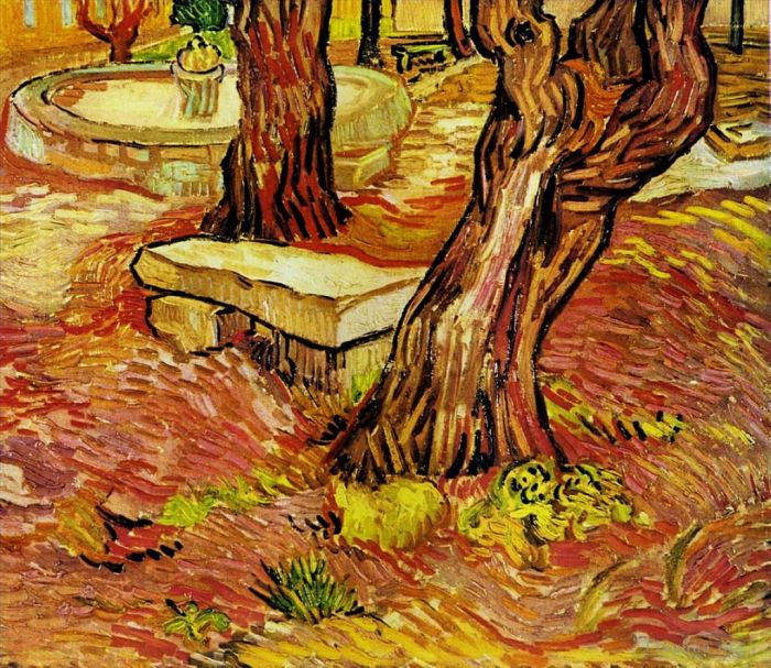 Vincent Willem Van Gogh Peinture à l'huile - Le banc de pierre du jardin de l'hôpital Saint-Paul