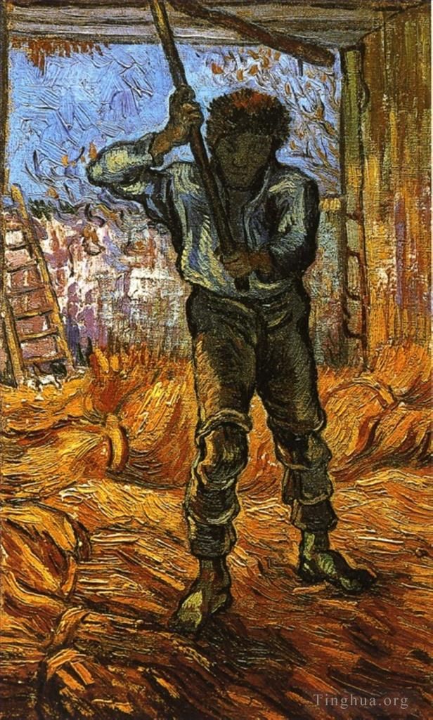 Vincent Willem Van Gogh Peinture à l'huile - La Batteuse après Millet