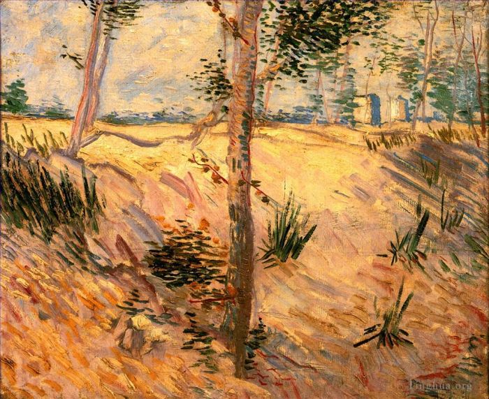 Vincent Willem Van Gogh Peinture à l'huile - Arbres dans un champ par une journée ensoleillée