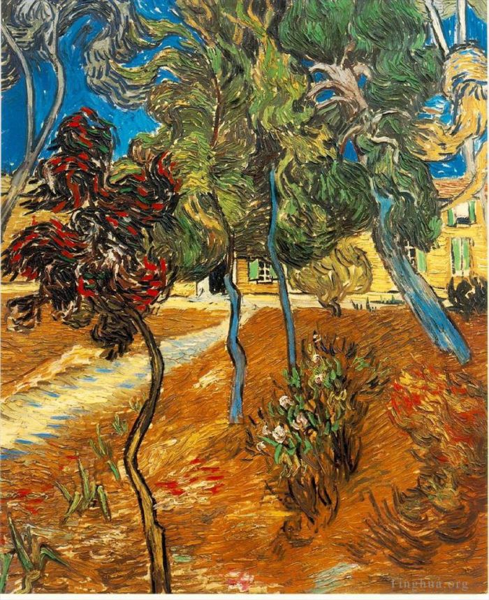 Vincent Willem Van Gogh Peinture à l'huile - Arbres dans le jardin de l'asile