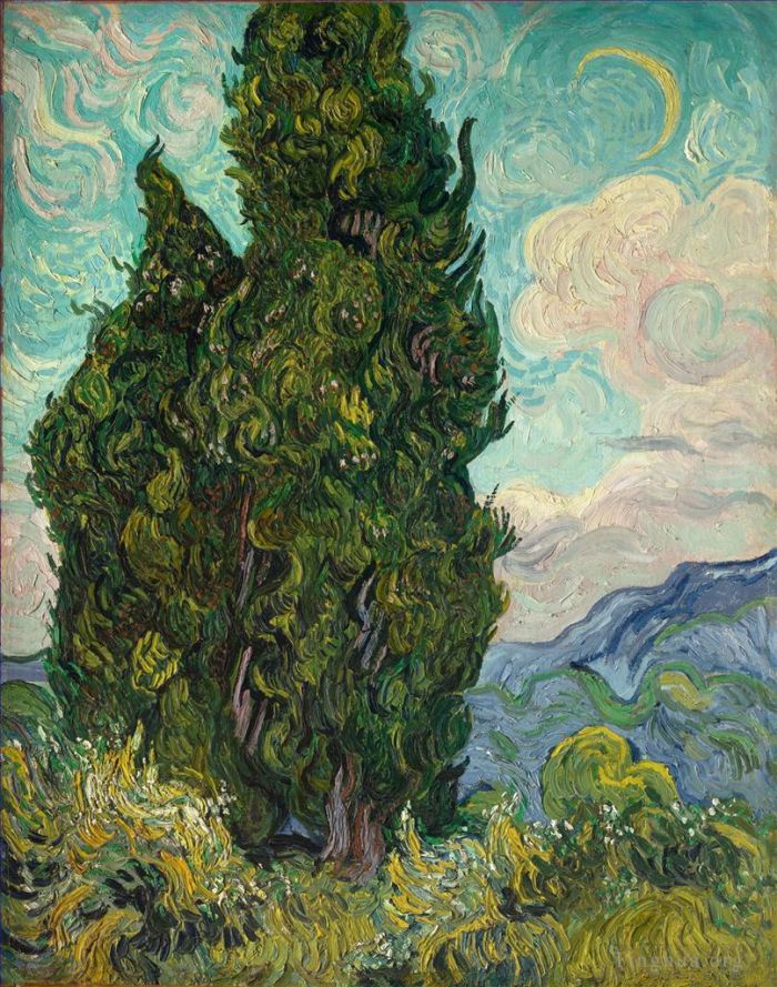 Vincent Willem Van Gogh Peinture à l'huile - Deux cyprès 2
