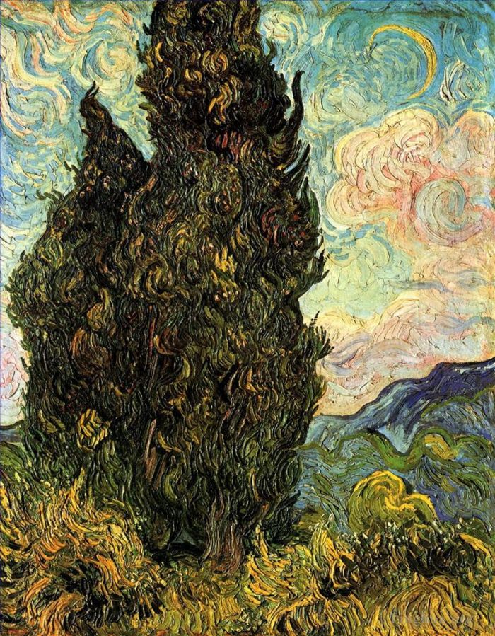 Vincent Willem Van Gogh Peinture à l'huile - Deux cyprès