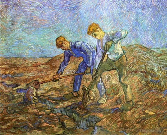 Vincent Willem Van Gogh Peinture à l'huile - Deux paysans creusant après le millet