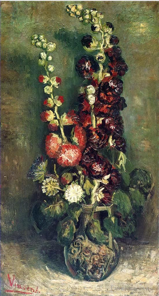 Vincent Willem Van Gogh Peinture à l'huile - Vase de roses trémières