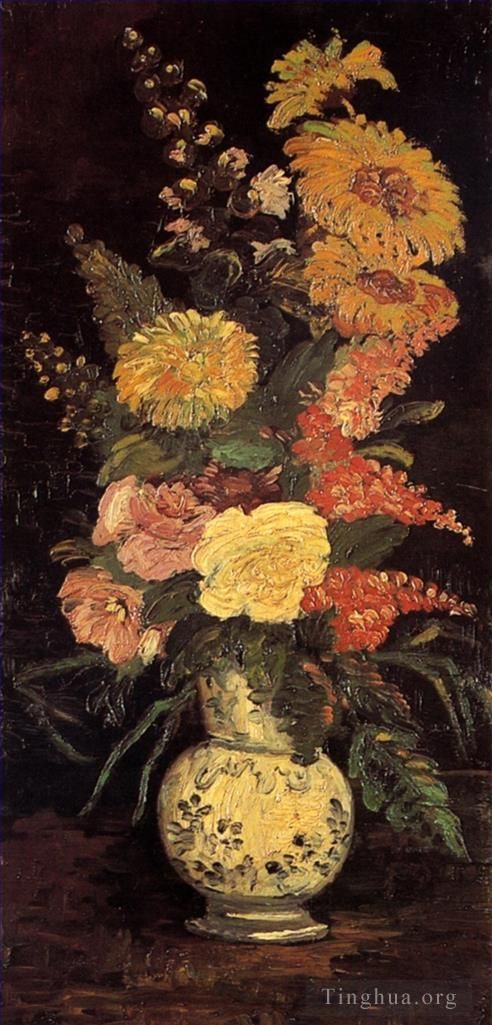 Vincent Willem Van Gogh Peinture à l'huile - Vase avec Asters Salvia et autres fleurs