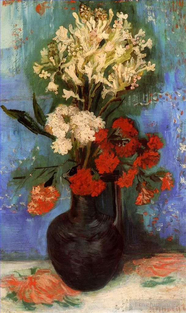 Vincent Willem Van Gogh Peinture à l'huile - Vase avec œillets et autres fleurs
