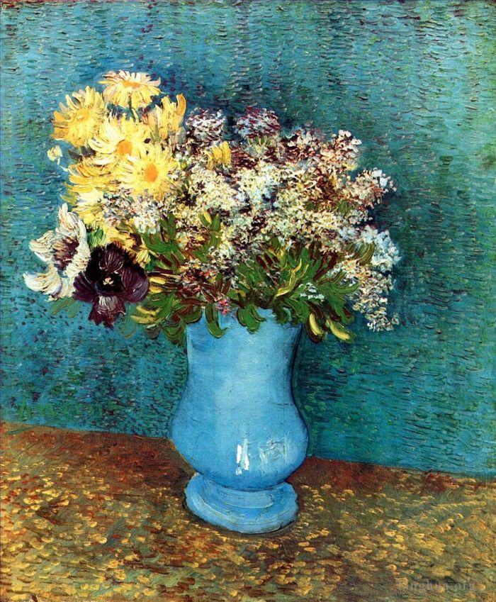 Vincent Willem Van Gogh Peinture à l'huile - Vase avec Flieder Margerites et Anémones