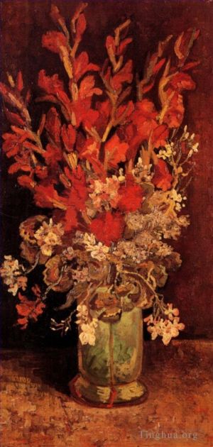 Vincent Willem Van Gogh œuvres - Vase avec Glaïeuls et Oeillets