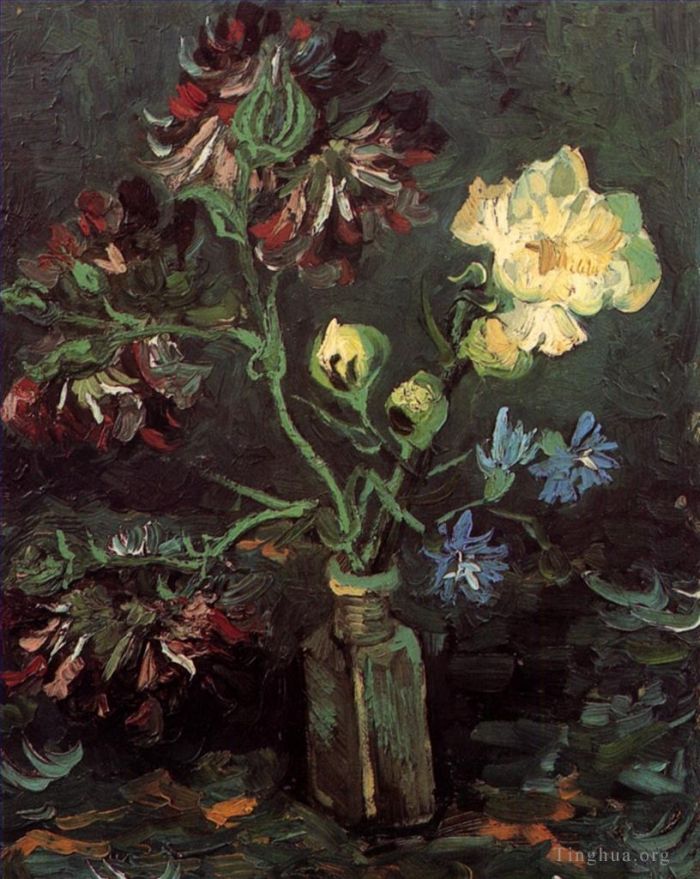 Vincent Willem Van Gogh Peinture à l'huile - Vase avec Myosotis et Pivoines
