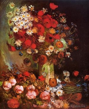 Vincent Willem Van Gogh œuvres - Vase aux coquelicots, bleuets, pivoines et chrysanthèmes