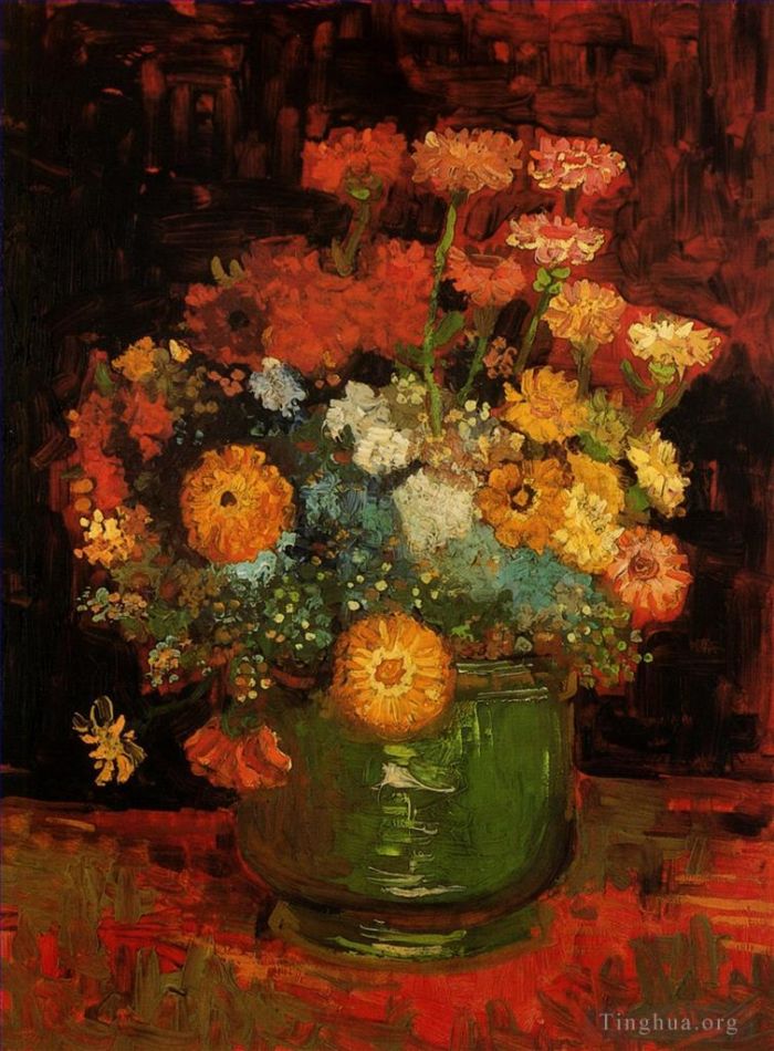 Vincent Willem Van Gogh Peinture à l'huile - Vase avec Zinnias