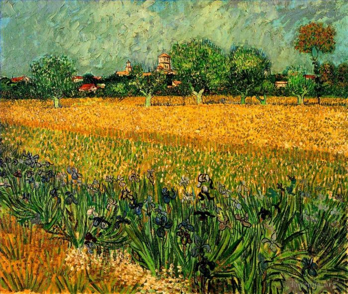 Vincent Willem Van Gogh Peinture à l'huile - Vue d'Arles avec des iris au premier plan